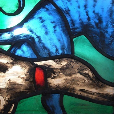 hounds and Stags, stained glass panel by Tim Cunliffe